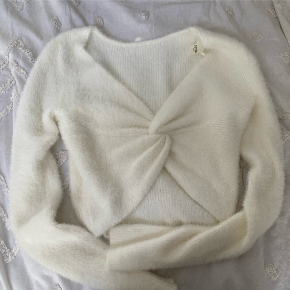 Aerie Creme sweater with knot detail